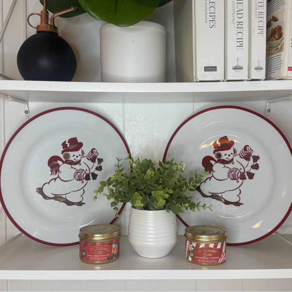 Vintage Snowman Christmas Plates - Set of 2